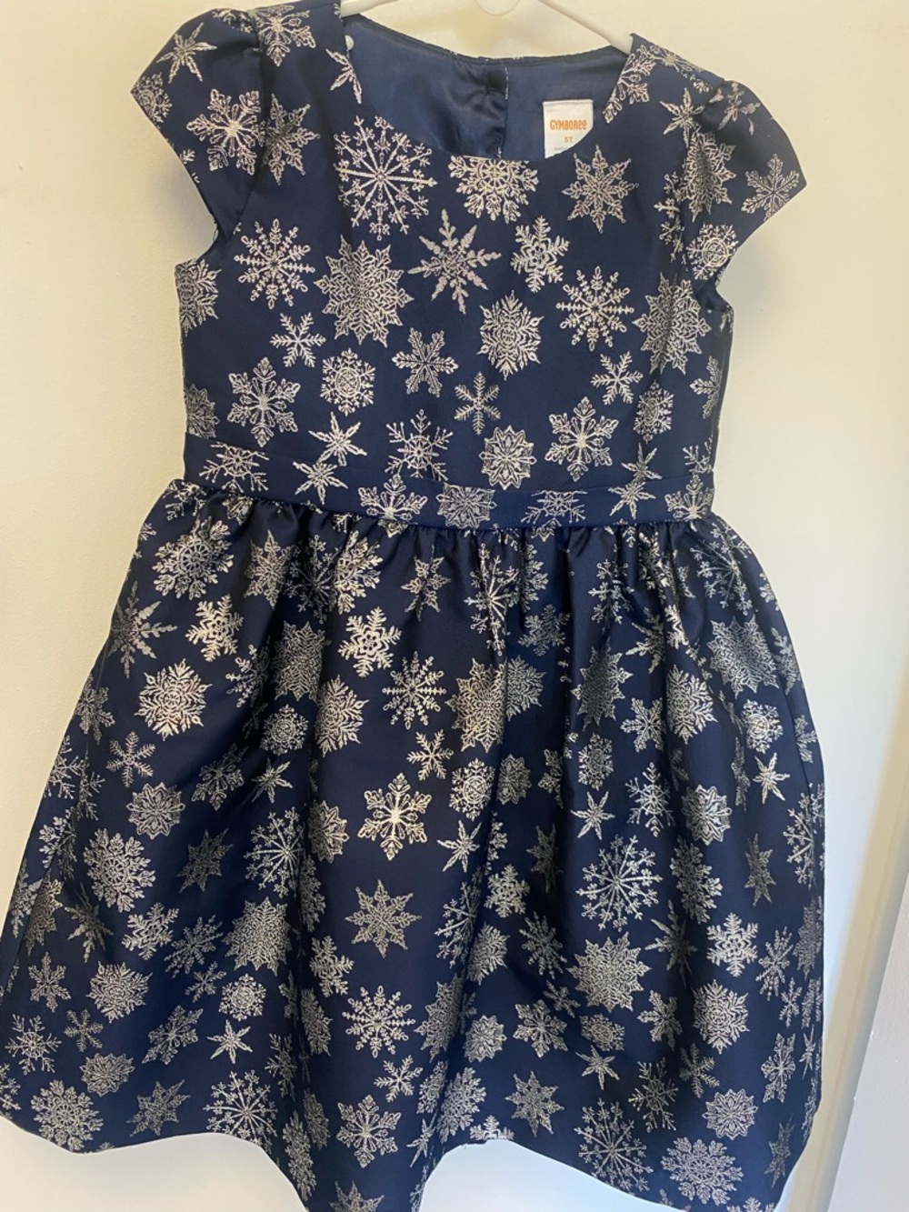 Gymboree - Navy Satin Dress with Silver Snowflake Pattern - 5T